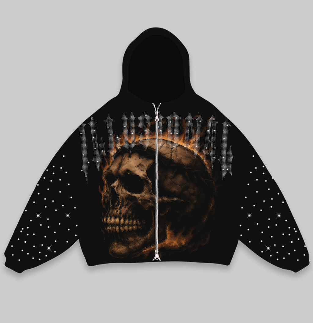 DARK ILLUSION SKULL ZIPUP HOODIE BLACK