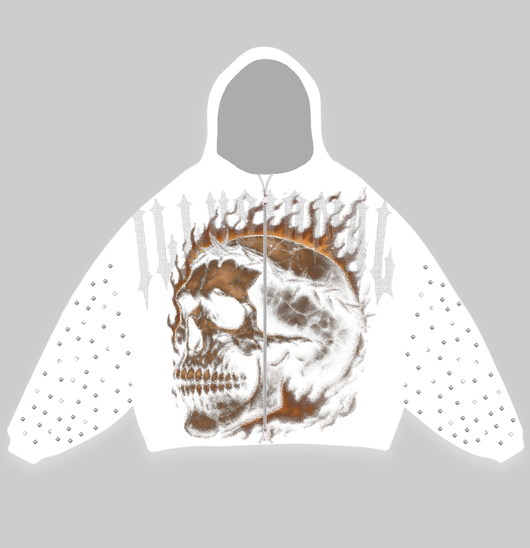 DARK ILLUSION SKULL ZIPUP HOODIE WHITE