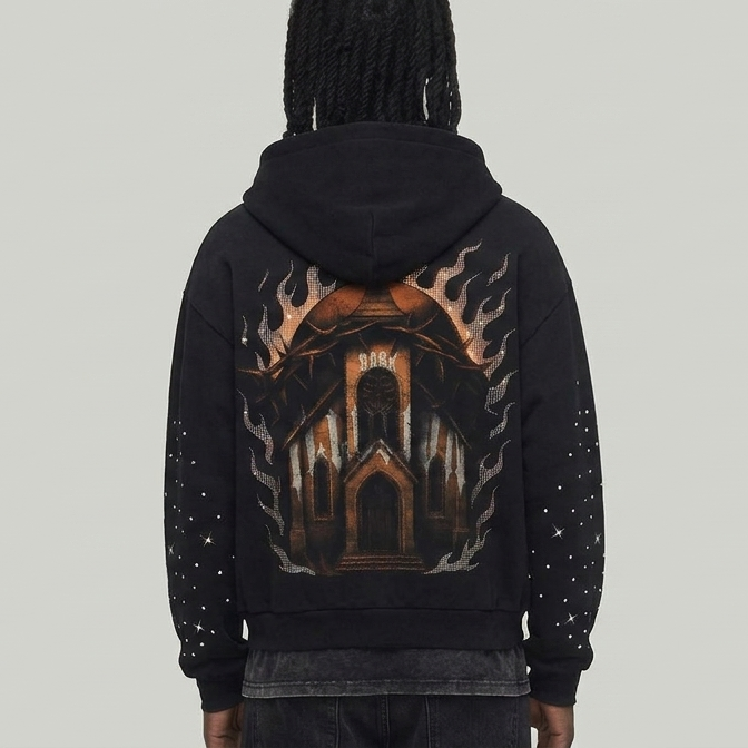 DARK ILLUSION SKULL ZIPUP HOODIE BLACK